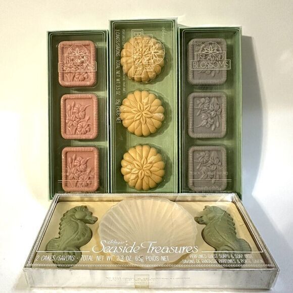 Vintage Soap Sets Savons Delagar Collections Seaside Treasures & Island blossoms - Picture 1 of 9